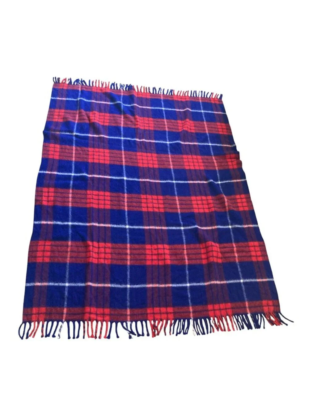 Red White And Blue Wool Plaid Blanket